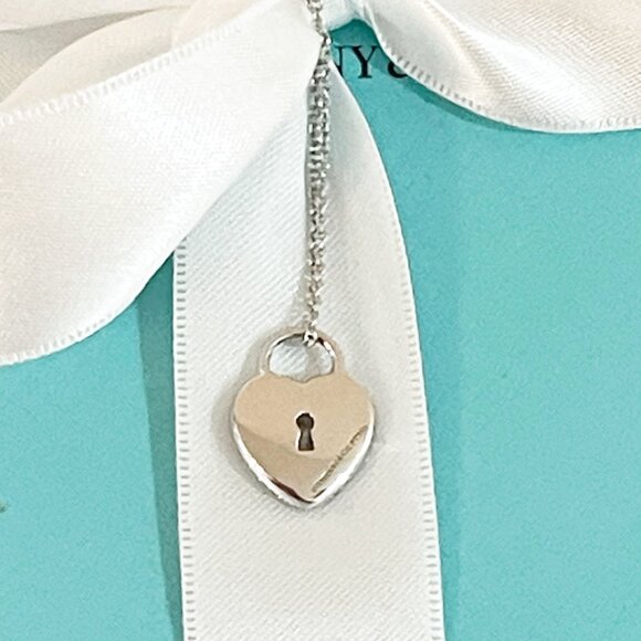 Tiffany & Co. Necklace Platinum Diamond Pave Heart Lock Pendant $4800 Stunning!! - Picture 6 of 14